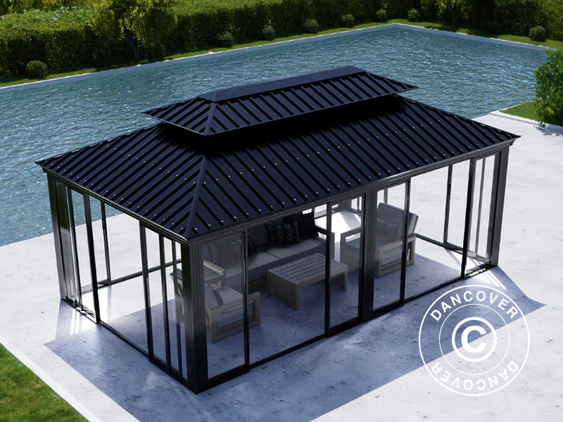 Altana Santa Fe Alu+ z ściankami bocznymi i drzwiami przesuwnymi, 3,65x6m, Czarna - Image 7