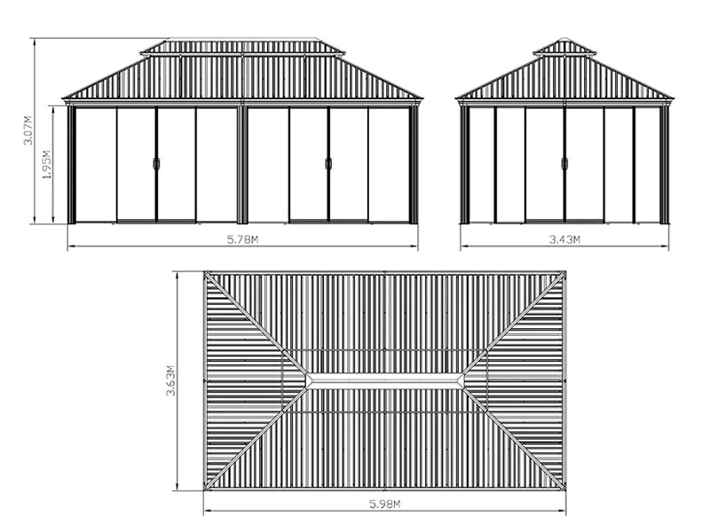 Altana Santa Fe Alu+ z ściankami bocznymi i drzwiami przesuwnymi, 3,65x6m, Czarna - Image 8