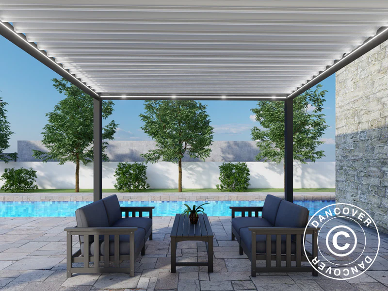 Bioklimatyczna pawilon pergola Génova ze podświetleniem LED, 4x3m, Antracyt/Biały - Image 5