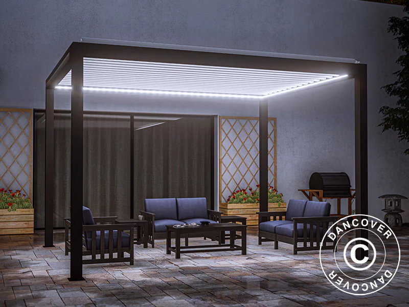 Bioklimatyczna pawilon pergola Génova ze podświetleniem LED, 4x4m, Antracyt/Biały - Image 2