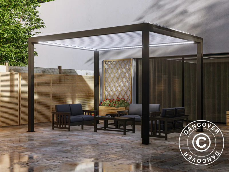 Bioklimatyczna pawilon pergola Génova ze podświetleniem LED, 4x4m, Antracyt/Biały - Image 3