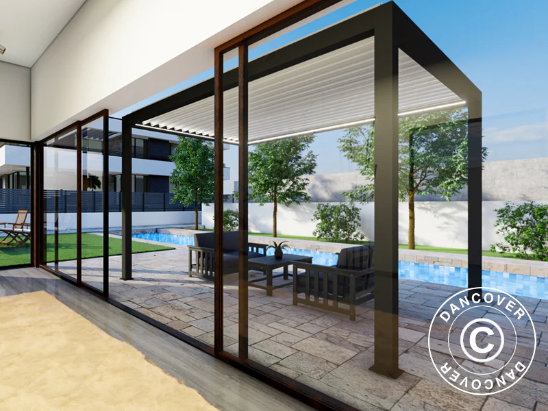Bioklimatyczna pawilon pergola Génova ze podświetleniem LED, 4x4m, Antracyt/Biały - Image 4