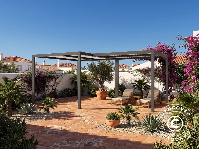 Bioklimatyczna pergola pawilon ogrodowy San Pablo Alu+, 3x3m, 3x4m, Czarny/Biały, 2 szt. - Image 2