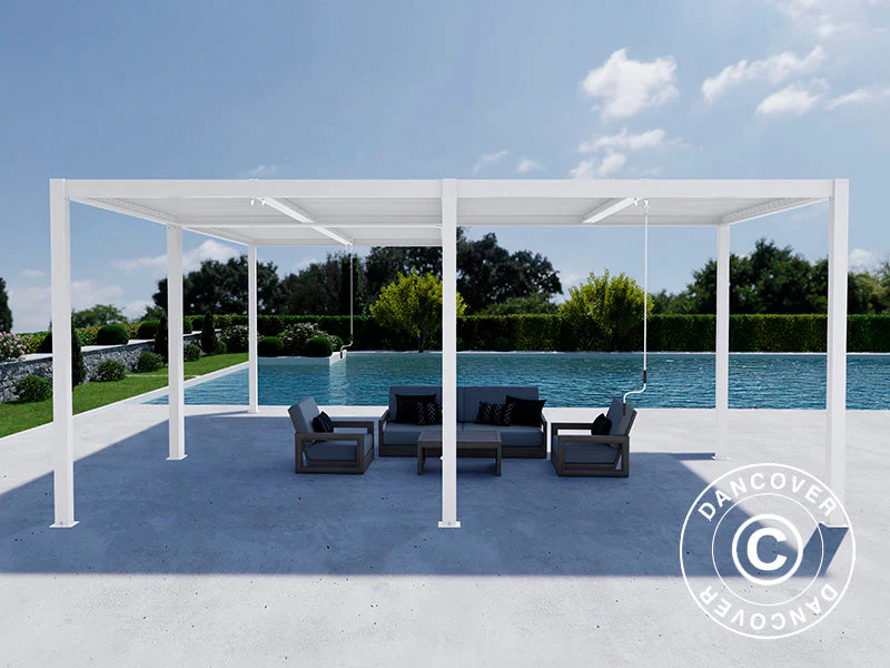 Bioklimatyczna pergola pawilon ogrodowy San Pablo Alu+, 3x3m, 3x5,8m, Biały, 2 szt. - Image 2