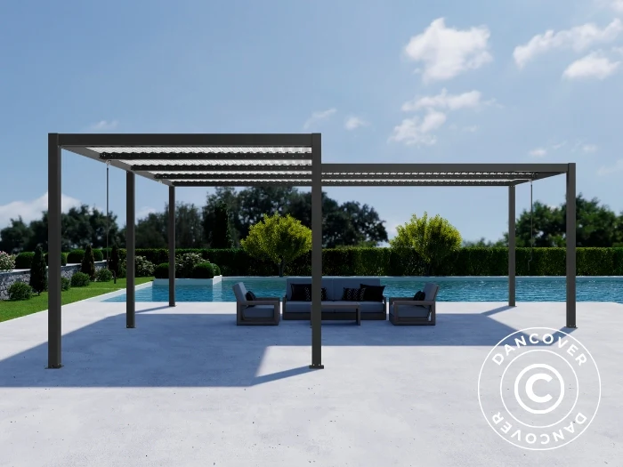 Bioklimatyczna pergola pawilon ogrodowy San Pablo Alu+, 3x3m, 3x5,8m, Czarny/Biały, 2 szt. - Image 4