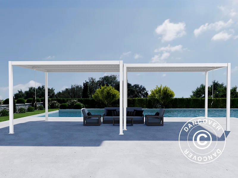 Bioklimatyczna pergola pawilon ogrodowy San Pablo Alu+, 3x3m, 4x4m, Biały, 2 szt. - Image 3