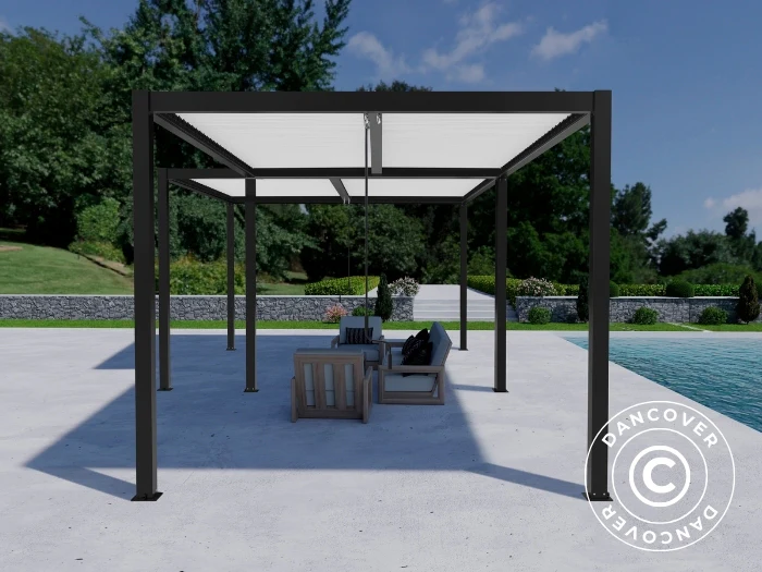 Bioklimatyczna pergola pawilon ogrodowy San Pablo Alu+, 3x3m, 4x4m, Czarny/Biały, 2 szt. - Image 4