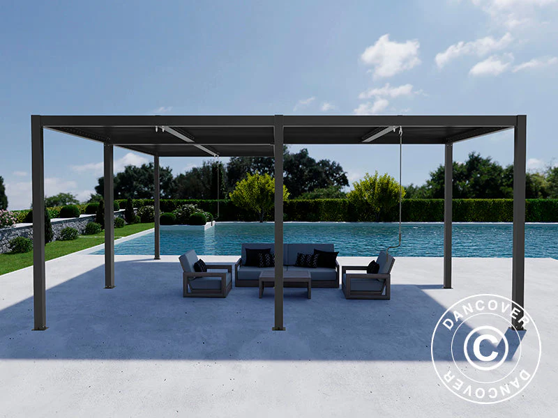 Bioklimatyczna pergola pawilon ogrodowy San Pablo Alu+, 3x3m, 4x5,8m, Czarny, 2 szt. - Image 2