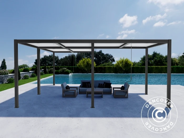 Bioklimatyczna pergola pawilon ogrodowy San Pablo Alu+, 3x3m, 4x5,8m, Czarny/Biały, 2 szt. - Image 3