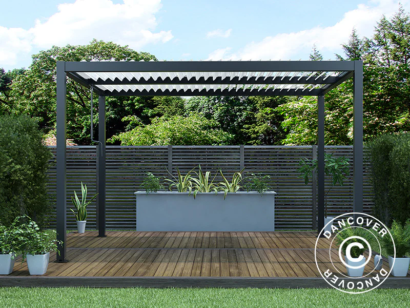 Bioklimatyczna pergola pawilon ogrodowy San Pablo Alu+, 3x3m, Czarny/Biały - Image 2