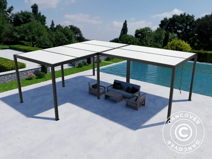 Bioklimatyczna pergola pawilon ogrodowy San Pablo Alu+, 3x4m, 3x5,8m, Czarny/Biały, 2 szt. - Image 2