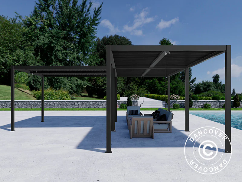 Bioklimatyczna pergola pawilon ogrodowy San Pablo Alu+, 3x4m, 4x4m, 3x5,8m, Czarny, 3 szt. - Image 4