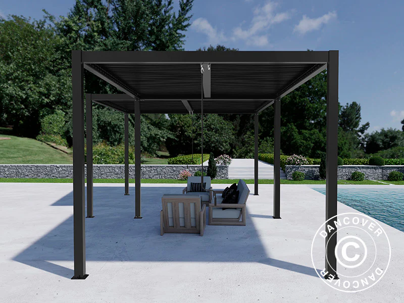Bioklimatyczna pergola pawilon ogrodowy San Pablo Alu+, 3x4m, 4x4m, Czarny, 2 szt. - Image 4