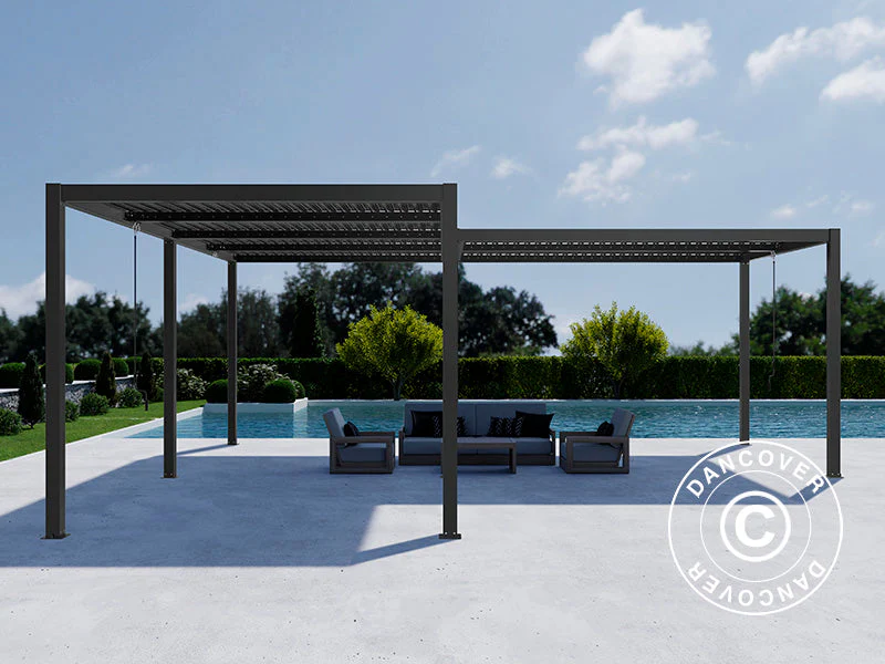 Bioklimatyczna pergola pawilon ogrodowy San Pablo Alu+, 3x4m, 4x5,8m, Czarny, 2 szt. - Image 2