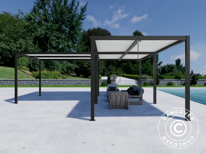 Bioklimatyczna pergola pawilon ogrodowy San Pablo Alu+, 3x4m, Czarny/Biały, 3 szt. - Image 4