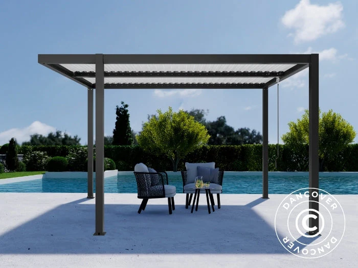 Bioklimatyczna pergola pawilon ogrodowy San Pablo Alu+, Open Side, 3x3m, Czarny/Biały - Image 2