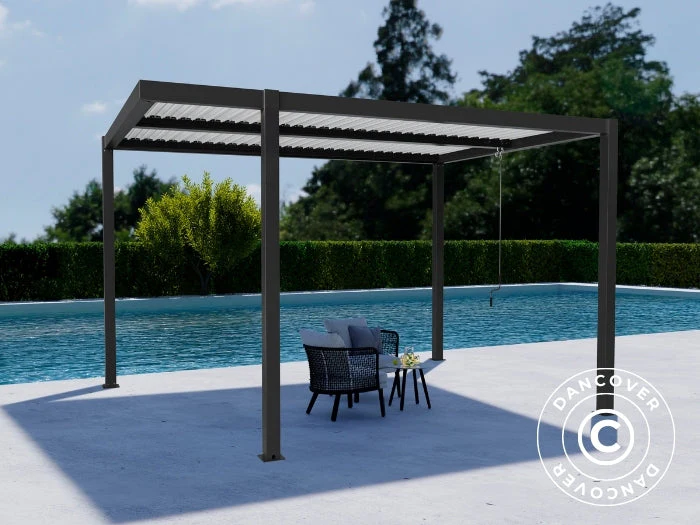 Bioklimatyczna pergola pawilon ogrodowy San Pablo Alu+, Open Side, 3x4m, Czarny/Biały - Image 3