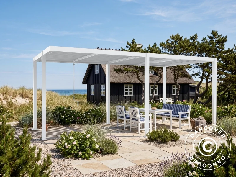 Bioklimatyczna pergola pawilon ogrodowy San Pablo Alu+, Open Side, 3x5,8m, Biały - Image 3