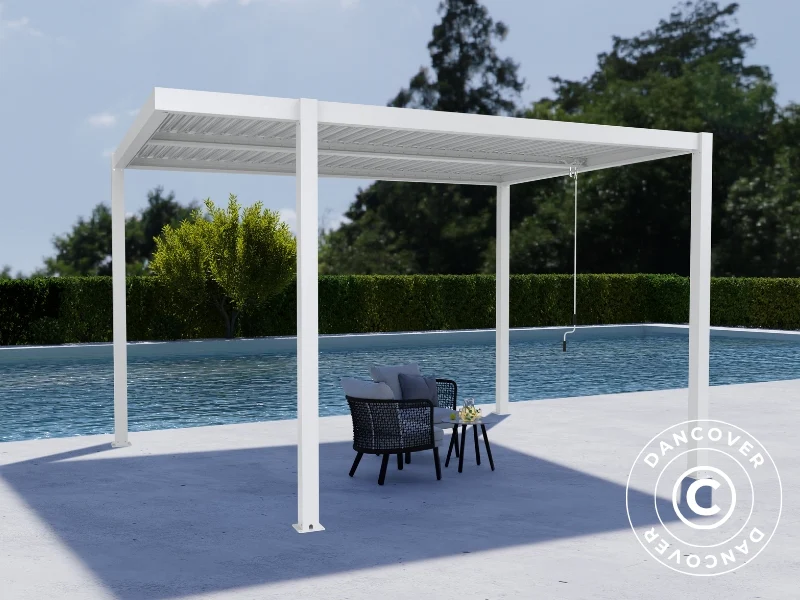 Bioklimatyczna pergola pawilon ogrodowy San Pablo Alu+, Open Side, 4x4m, Biały - Image 2