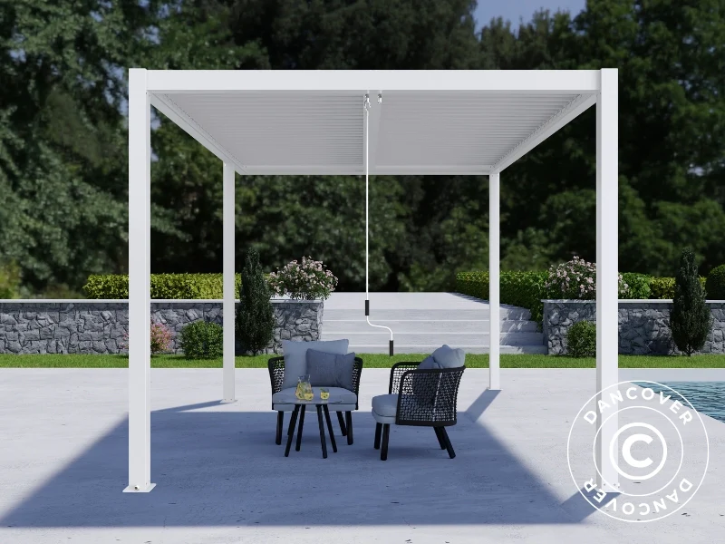 Bioklimatyczna pergola pawilon ogrodowy San Pablo Alu+, Open Side, 4x4m, Biały - Image 4