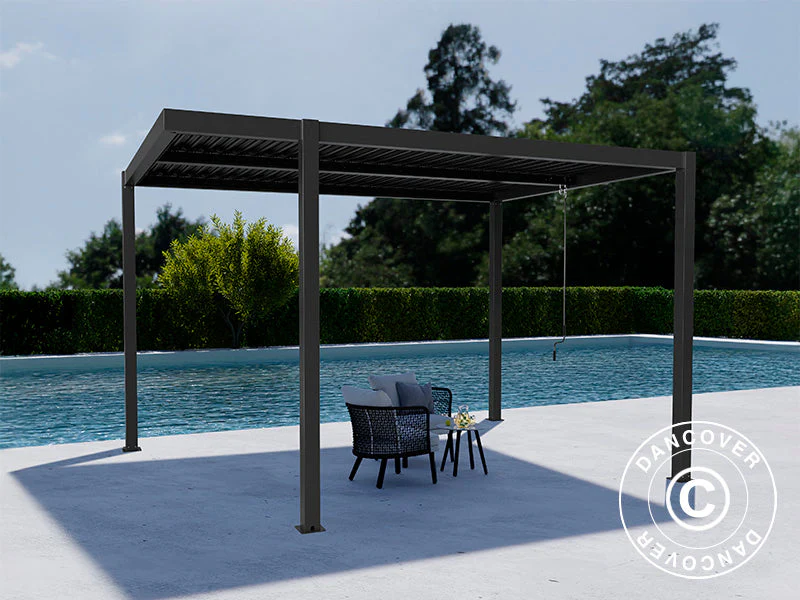 Bioklimatyczna pergola pawilon ogrodowy San Pablo Alu+, Open Side, 4x4m, Czarny - Image 3