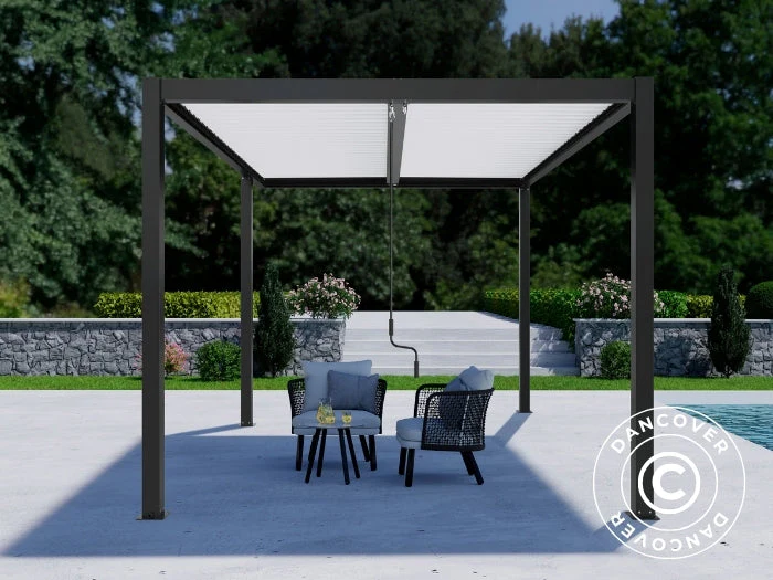 Bioklimatyczna pergola pawilon ogrodowy San Pablo Alu+, Open Side, 4x4m, Czarny/Biały - Image 4