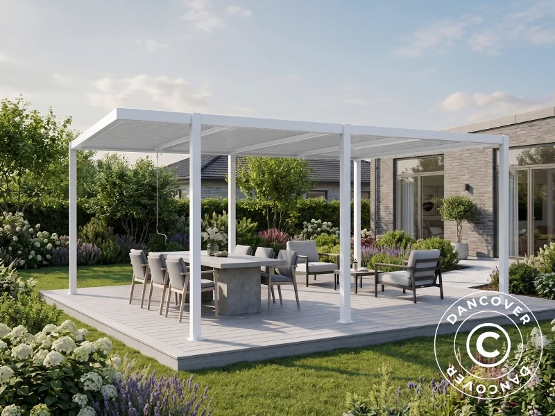 Bioklimatyczna pergola pawilon ogrodowy San Pablo Alu+, Open Side, 4x5,8m, Biały - Image 2