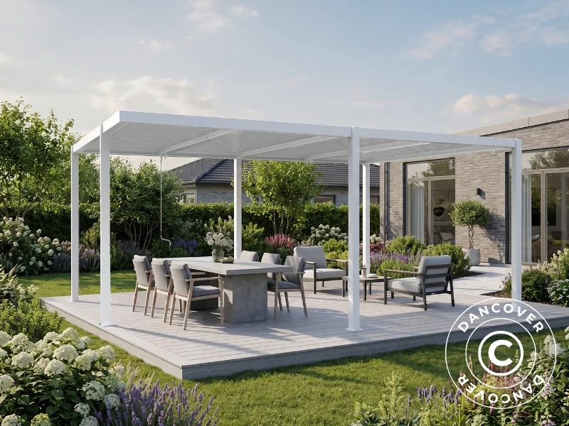 Bioklimatyczna pergola pawilon ogrodowy San Pablo Alu+, Open Side, 4x5,8m, Biały - Image 3