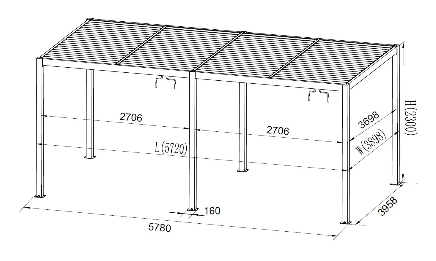 Bioklimatyczna pergola pawilon ogrodowy San Pablo Alu+, Open Side, 4x5,8m, Czarny - Image 4