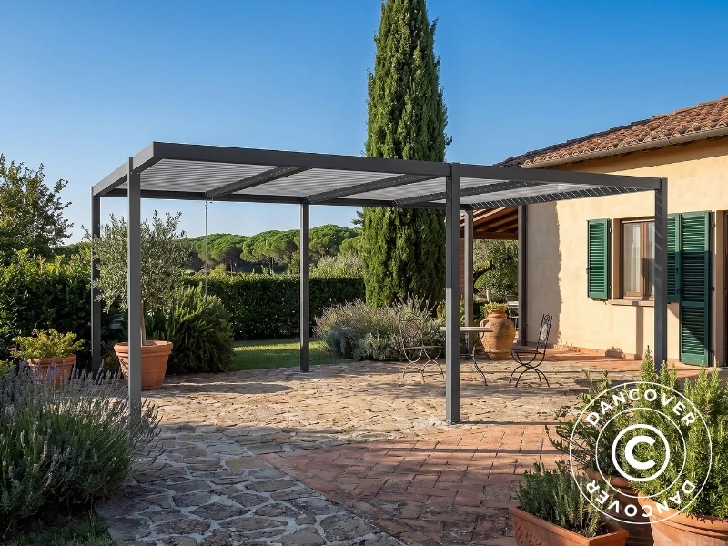 Bioklimatyczna pergola pawilon ogrodowy San Pablo Alu+, Open Side, 4x5,8m, Czarny/Biały - Image 3