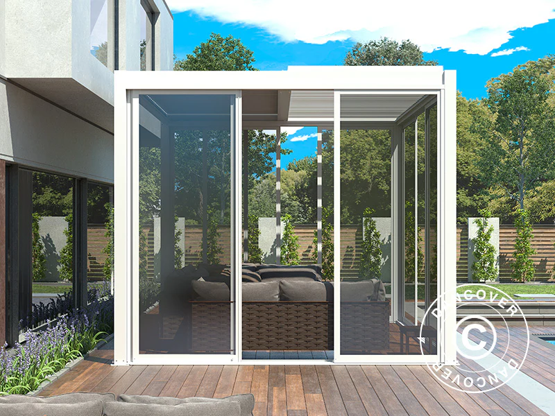 Bioklimatyczna pergola San Pablo Alu+ z drzwiami przesuwnymi, 3x4m, Biała - Image 5