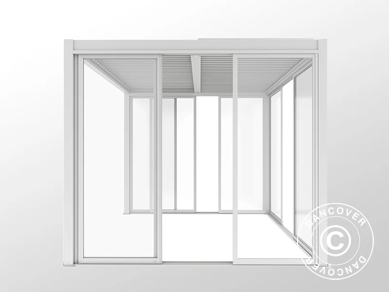 Bioklimatyczna pergola San Pablo Alu+ z drzwiami przesuwnymi, 3x4m, Biała - Image 9