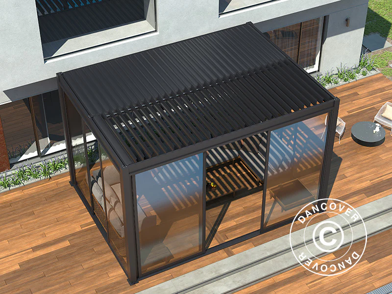 Bioklimatyczna pergola San Pablo Alu+ z drzwiami przesuwnymi, 3x4m, Czarna - Image 6