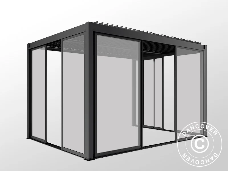 Bioklimatyczna pergola San Pablo Alu+ z drzwiami przesuwnymi, 3x4m, Czarna - Image 7