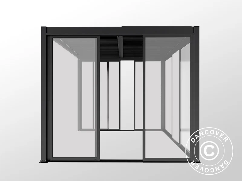 Bioklimatyczna pergola San Pablo Alu+ z drzwiami przesuwnymi, 3x4m, Czarna - Image 9