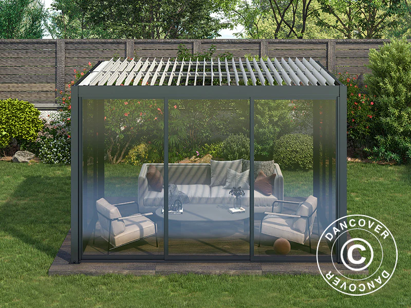 Bioklimatyczna pergola San Pablo Alu+ z drzwiami przesuwnymi, 3x4m, Czarna/Biała - Image 8