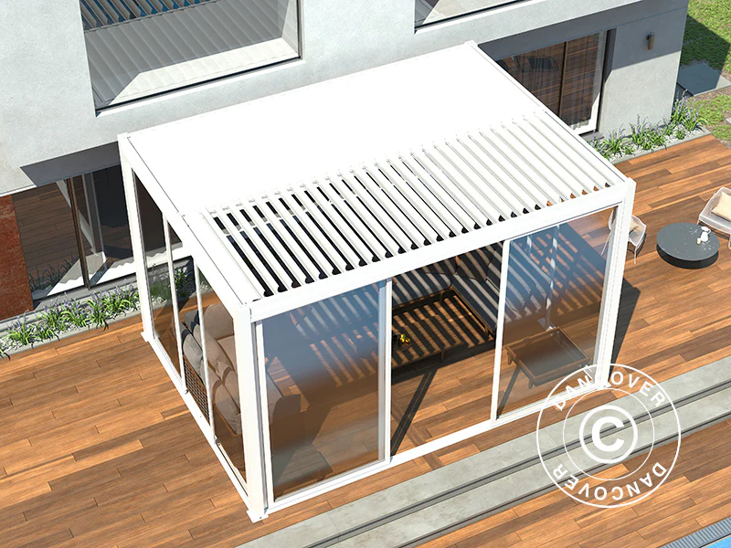Bioklimatyczna pergola San Pablo Alu+ z drzwiami przesuwnymi, 4x4m, Biała - Image 5