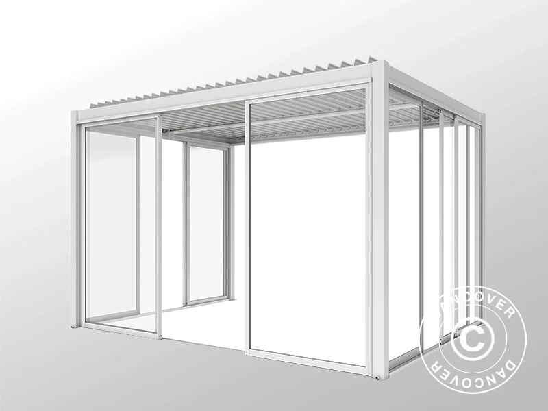 Bioklimatyczna pergola San Pablo Alu+ z drzwiami przesuwnymi, 4x4m, Biała - Image 6