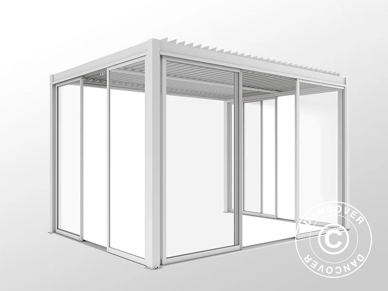 Bioklimatyczna pergola San Pablo Alu+ z drzwiami przesuwnymi, 4x4m, Biała - Image 9