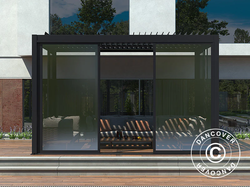 Bioklimatyczna pergola San Pablo Alu+ z drzwiami przesuwnymi, 4x4m, Czarna - Image 4