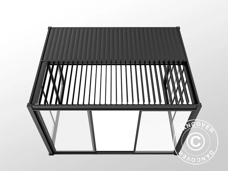 Bioklimatyczna pergola San Pablo Alu+ z drzwiami przesuwnymi, 4x4m, Czarna - Image 8