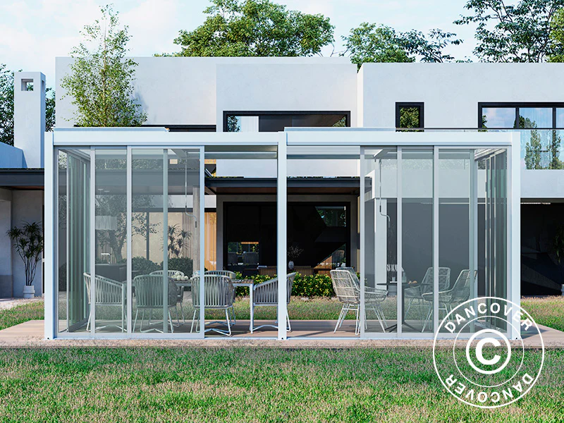 Bioklimatyczna pergola San Pablo Alu+ z drzwiami przesuwnymi, 4x5,8m, Biała - Image 5
