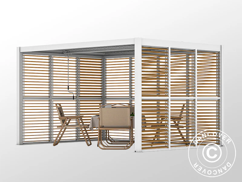 Ścianka żaluzjowa do bioklimatycznej pawilonu pergola San Pablo, 0,90x2,175m, Wykończenie drewniane /Biały - Image 2