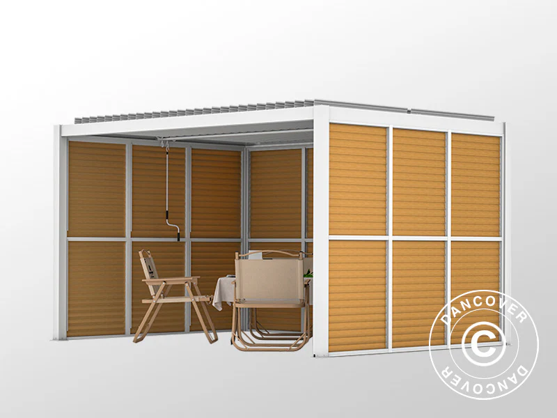 Ścianka żaluzjowa do bioklimatycznej pawilonu pergola San Pablo, 0,90x2,175m, Wykończenie drewniane /Biały - Image 3
