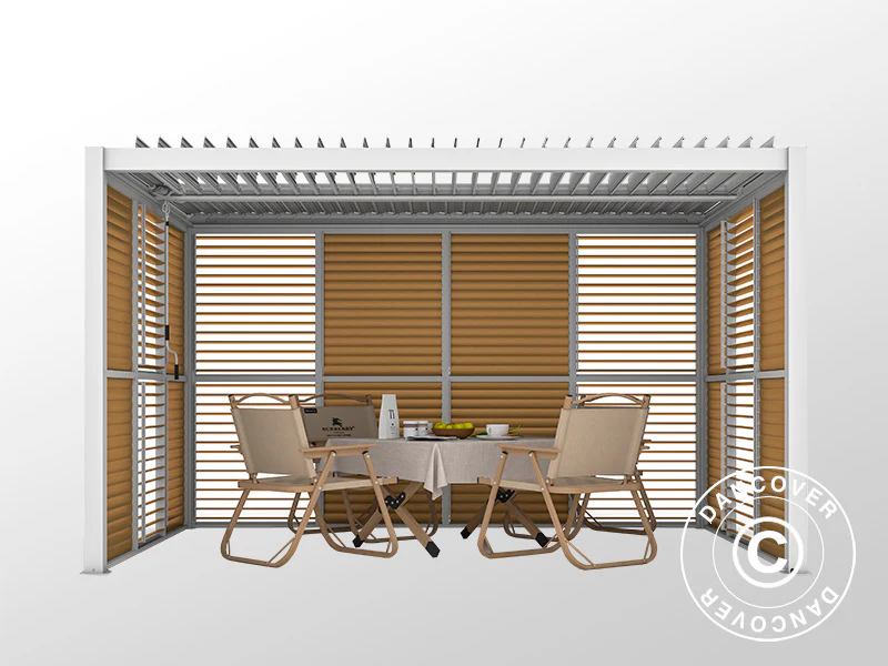 Ścianka żaluzjowa do bioklimatycznej pawilonu pergola San Pablo, 1,23x2,175m, Wykończenie drewniane/Biały - Image 4