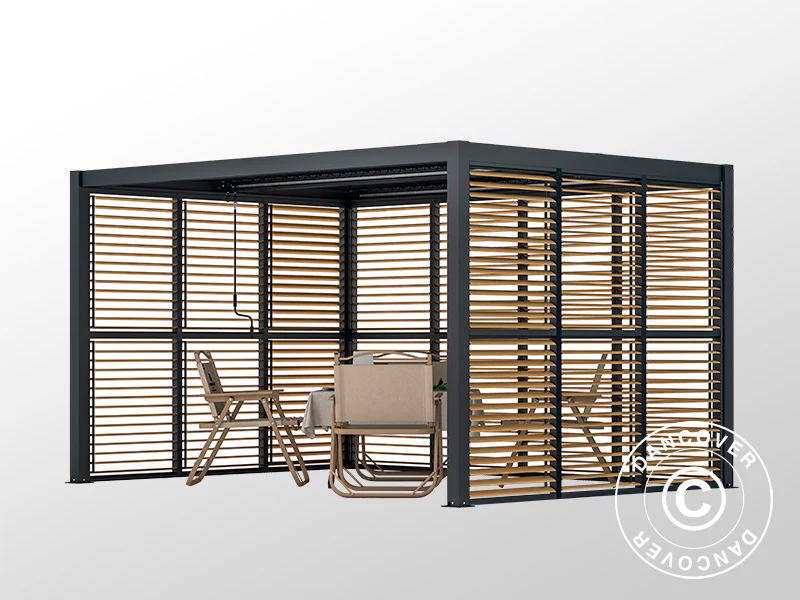 Ścianka żaluzjowa do bioklimatycznej pawilonu pergola San Pablo, 1,23x2,175m, Wykończenie drewniane/Czarny - Image 3