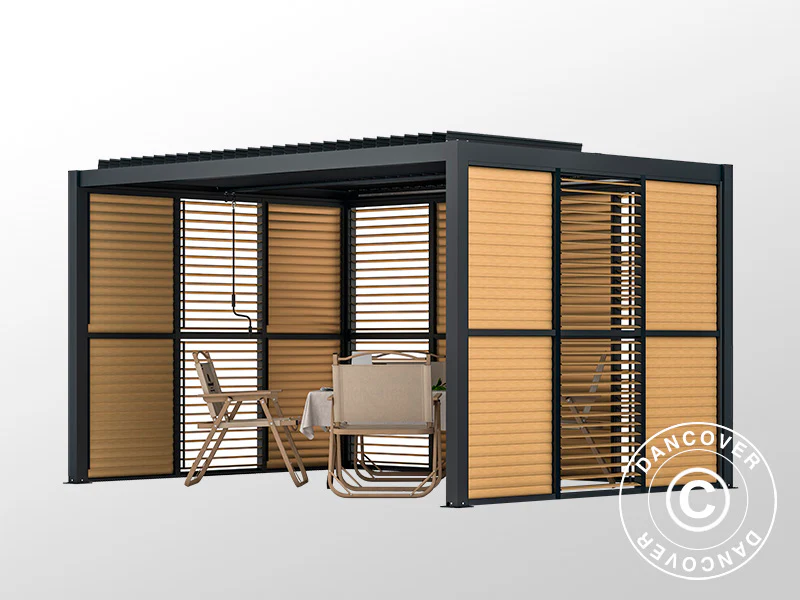Ścianka żaluzjowa do bioklimatycznej pawilonu pergola San Pablo, 1,23x2,175m, Wykończenie drewniane/Czarny - Image 4