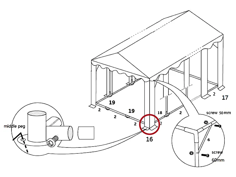 łącznik 3-stronny do listwy usztywniającej, Ø42+Ø54mm - Image 3