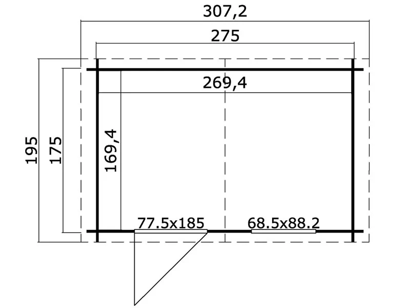 Drewniana szopa Marseille 2,75x1,75x2,34m, 28mm, 4,56m², Ciemny szary - Image 3