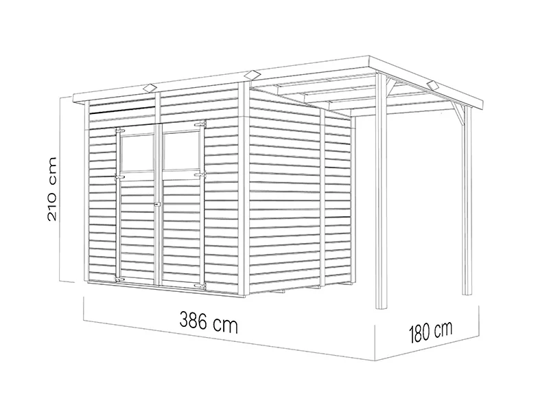 Drewniana szopa z daszkiem, Bertilo Amrum 3 Plus, 3,86x1,8x2,1m, 2,78m² + 4,16m² - Image 5